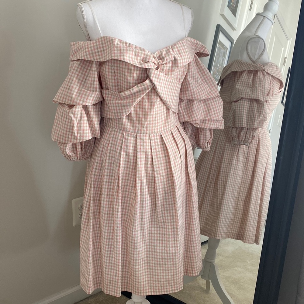Chriselle X Joa - Tired Sleeve Mini Gingham Pink Dress - M